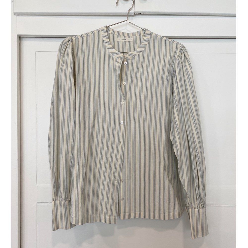 Dôen Scarlet Top - striped chambray